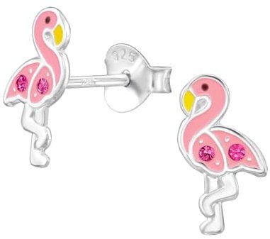 Monkimau Flamingo Kinder Ohrringe mit Kristal 925 Silber | 925 Silber | Mädchen Ohrstecker Schmuck | Hypoallergen & Nickelfrei | Kinderohrringe Geschenkidee