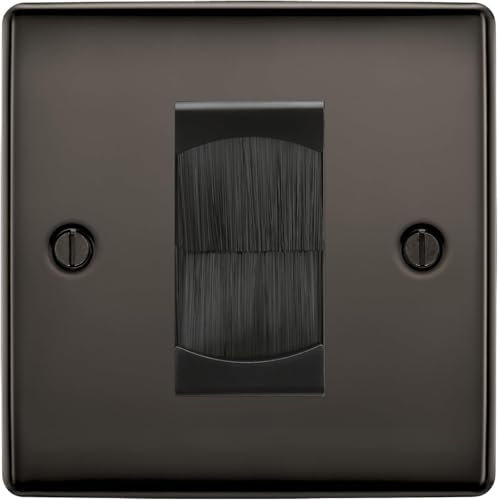 BG Black Nickel Single 1 Gang Brush Cable Entry Wall Plate Black