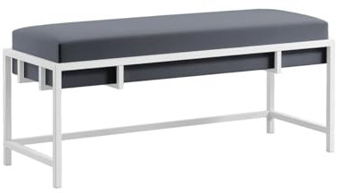 BETTSO - Elegante Sitzbank LAMO - Polsterbank mit Metalbeinen - Moderner Bettbank - Garderobenbank - Sitzhocker Wohnzimmer, Schlafzimmer, Flur - Metalfarbe Weiß - Stofffarbe Dunkelgrau - 100x35x45cm