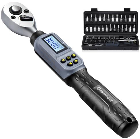 GROWNEER Drehmomentschlüssel Digital 1.5-30 Nm, 1/4 Zoll Antrieb Digitaler Drehmomentschlüssel, ±2% Präzision Elektronisch Drehmomentschlüssel Set mit Summer und LED-Anzeige für Fahrrad Motorrad