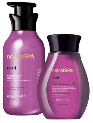 O Boticário Nativa SPA Açaí Geschenkset Hautpflege mit 2 Produkten | Körpercreme Feuchtigkeitsspendend 400ml und Parfümiertes Körperöl 200ml