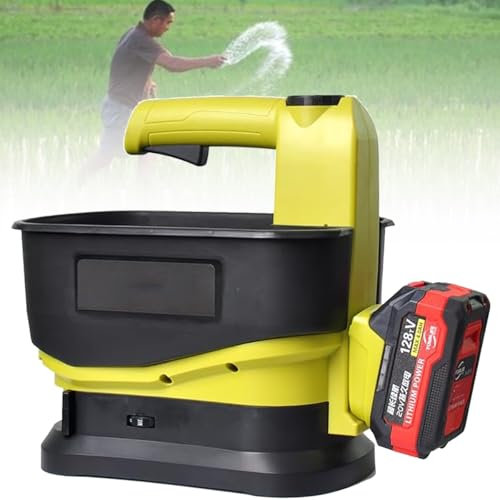 Pveanns Cordless Seeds Spreader, 5.5L Handheld Lawn Seed Spreader, 6 Speed Adjustable Scatter Width and Variable Flow Rate, Easy to Carry for Seed, Feed and Fertiliser