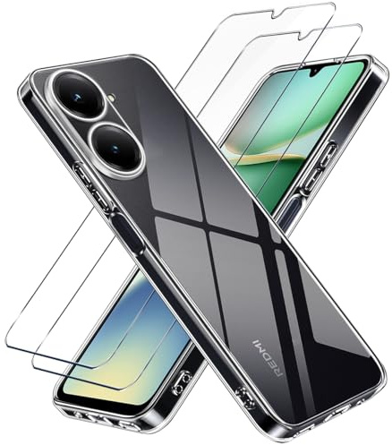 LYJERRY 1Pcs Schutzhülle Kompatibel mit Redmi A5 4G Handyhülle + 2Pcs Schutzglas für Redmi A5 4G Hülle durchsichtig Stoßfest Cover Silikon Handytasche und Displayschutzfolie