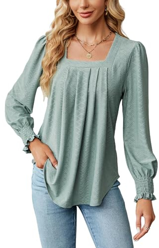 Atxnn Camicetta da Donna Elegante Camicia con Collo Quadrato Blusa a Maniche Lunghe a Sbuffo Casual Tunica Top per Autunno Primavera