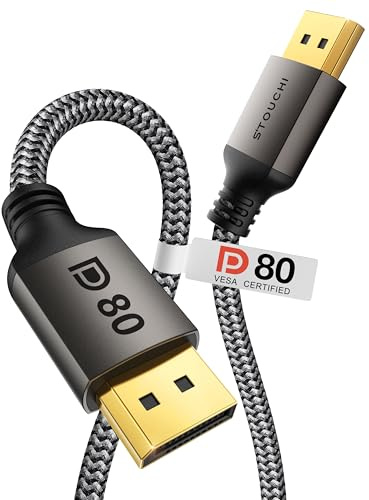 Stouchi DisplayPort Kabel 2.1 0.5M | VESA Zertifiziert | 80 Gbit/s [16K@60Hz | 8K@240Hz | 4K@540Hz] HDR, HDCP, DSC 1.2a, FreeSync, G-Sync | DP 2.1 Kabel für Gaming-Monitore, RTX 5090, RX 9070