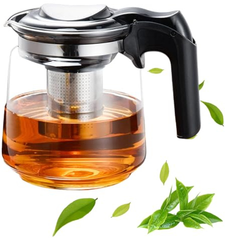 Umllpet Teekanne Glas, Teekanne mit Siebeinsatz 1,5 L, Glas Teekänne Thermo mit Deckel, Edelstahl Filter Sieb, Borosilikatglas Teekänne, Tea Maker Tee Kanne, Teapot für Losen Tees, Blumentee