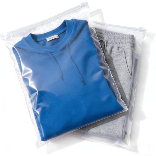 HIGA-JKL 20 Pezzi Sacchetti Zip Impermeabili Trasparenti 40x50cm Grandi Sacchetti di Plastica Riutilizzabili con Cerniera Senza Fori Organizer Borsa per Viaggio Abbigliamento Scarpe Accessori