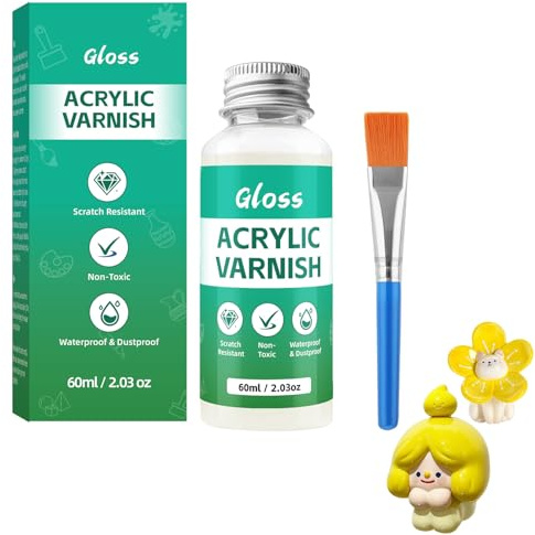 Hyleon 60ml Air Dry Clay Glaze with Brushes, Varnish to Prevent Crack and Yellow, Clear Varnish for Craft Pottery, Oil Painting, Wood, High Gloss Scratch Resistant Waterproof