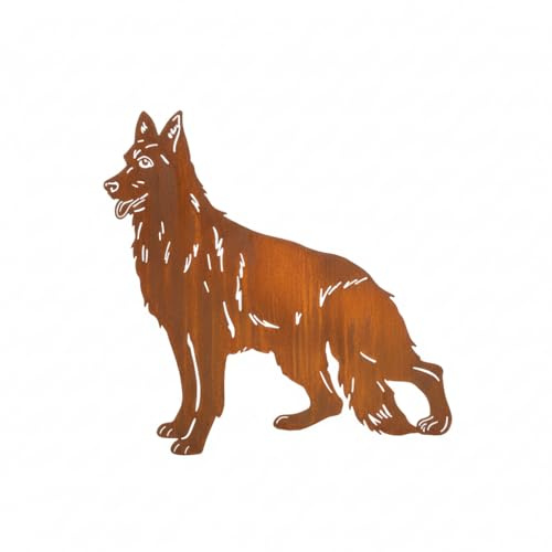 Kapaga - Edelrost Gartenstecker Deutscher Schäferhund - Rost Deko Hund | Gartendeko für Draußen - stabile Metall Gartenfigur aus Stahl - Wetterfest für Beet Terrasse - 45x48cm
