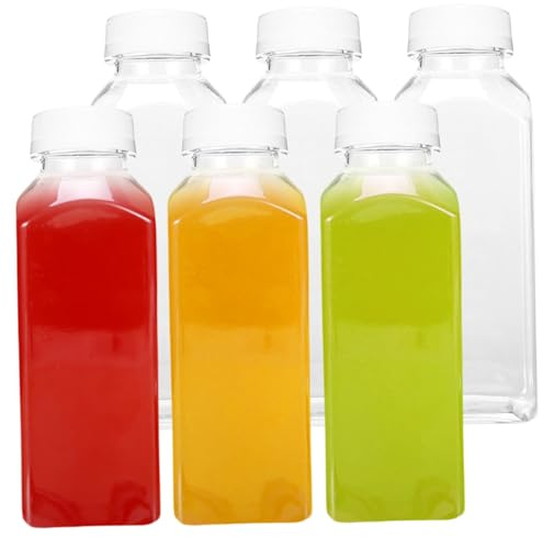 Plastic Juice Bottles with Caps 6Pcs 350ml/12oz Thickened Clear Juicer Bottles Lightweight Portable Reusable Juice Containers for Water Coffee Milk Milky Tea Plastic