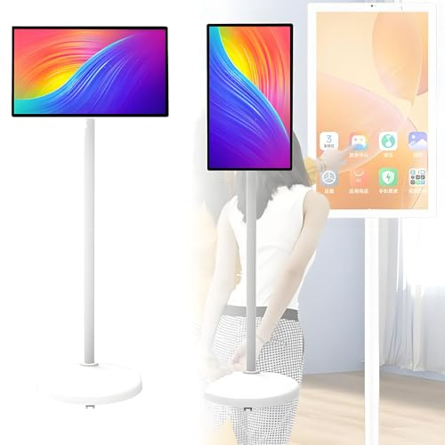 Smart TV portatile con telecomando, monitor touch screen, supporto wireless con batteria integrata e rotazione completa, display da 24 pollici