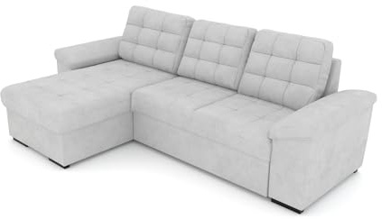 foamnova Ecksofa 4-Sitzer mit Recamiere Links, Chenille Silber, Polstersofa, Couch Wohnzimmer, Sitztiefe 51 cm, Sitzhöhe 46 cm, Eckcouch B 232 x T 148 x H 73 cm