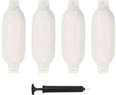 Runheo Vita båtfender 4 st. av PVC 41 x 11,5 cm med pump, förstärkta öljetter, för fastsättning vid bryggan, marina, ponton och båt säkert förtäras