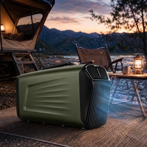 JIMINHUIXIN Aire Acondicionado Portátil de Viaje 5200 BTU, Climatizador Compacto 12V/24V/220V Silencioso 400W para Tienda Camping Caravana Camper, 4-en-1 Frío Deshumidificador, Enfriamiento Rápido