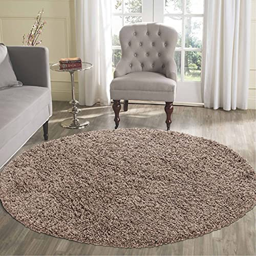 Serdim Rugs Moderner Shaggy Modern Shaggy Teppich, hoher Flor Flor lang, Soft Touch, Teppich Uni Dark beige; Größe: Ø120 cm rund