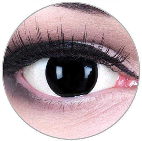 Farbige Kontaktlinsen Blind Black schwarz - weich ohne Stärke 2er Pack + gratis Behälter – 12 Monatslinsen - perfekt zu Halloween Karneval Fasching oder Fasnacht