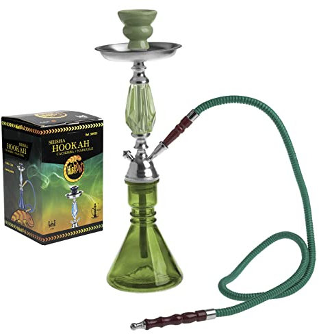 HIBRON Cachimba 45cm Narguile Cristial Shisha Hookah Pipa de Agua Diseño Diamante Waterpipe (Verde, 1 Manguera)