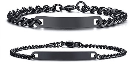 VNOX Personalisierte Gravur Paar Armbänder Personalisierbaren Armbänd Familie Armbänder|Partnerarmband für Paare|Pärchen Armband (2Stück-Silber-4&7mm-17&22.5cm)