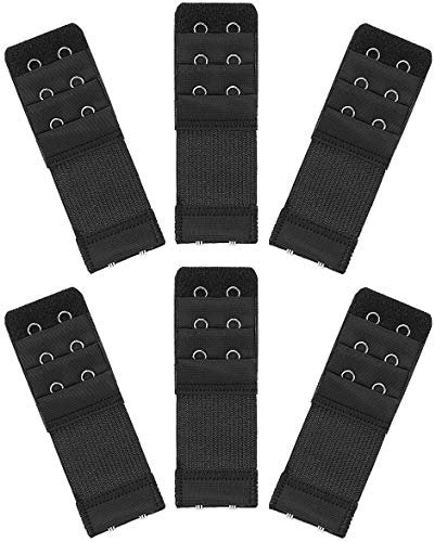 Akstore 6-Piece Women's Soft Comfortable Elastic Bra Extenders - 2 Hook, 3 Row Lady's Bra Extender - Black, One Size