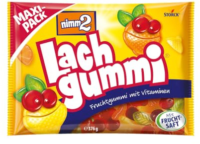 nimm2 Lachgummi, Fruchtgummis - 1 x 376 g | Fruchtgummi in 6 Sorten mit Fruchtsaft & Vitaminen, Süßigkeit zum Naschen & Teilen für die ganze Familie, Maxi Pack
