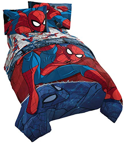 Jay Franco Marvel Spiderman Burst 4 Piece Twin Bed Set - Includes Reversible Comforter & Sheet Set - Bedding - Super Soft Fade Resistant Microfiber - (Official Marvel Product)