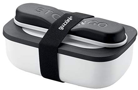 Guzzini Store On The Go Store&Go Set Lunch Box con Posate da Viaggio, 20 x 12 x h7 cm, 900ml-Bianco, Polipropilene, Thermo Poli Rock, Stainless Steel, Bianco, 02
