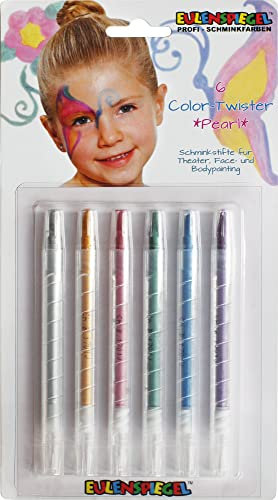 Eulenspiegel 626528 - Schminkstifte Color Twister Pearl, 6 Farben für Face- und Bodypainting