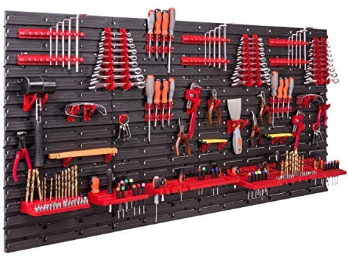 Estantería de Pared con Sistema de Almacenamiento, 158 x 78 cm, Soportes para Herramientas, estantería de almacenaje,