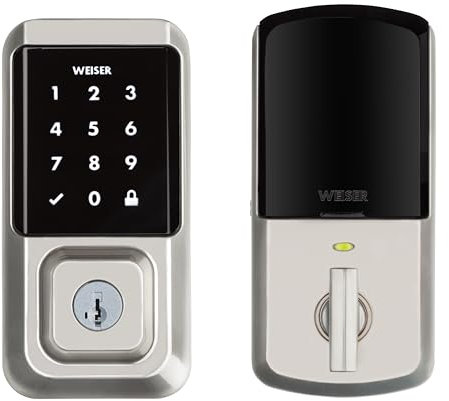Weiser Halo - Cerradura inteligente WiFi de níquel satinado, cerradura de puerta de entrada sin llave, cerradura de puerta con teclado táctil, compatible con Amazon Alexa y Google Home/Google Home,