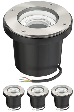 ledscom.de 4 Stück Bodeneinbauleuchte BOFU für außen, IP67, schwenkbar, edelstahl, rund, 150mm Ø, 1x GU10 max. 15W