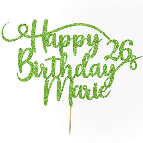 Cakeshop Personalisierte Happy Birthday Glitzer Kuchen Deko Angepasste Farbe jeder Name & jedes Alter Kuchen Dekoration für Geburtstag Party (Grün)