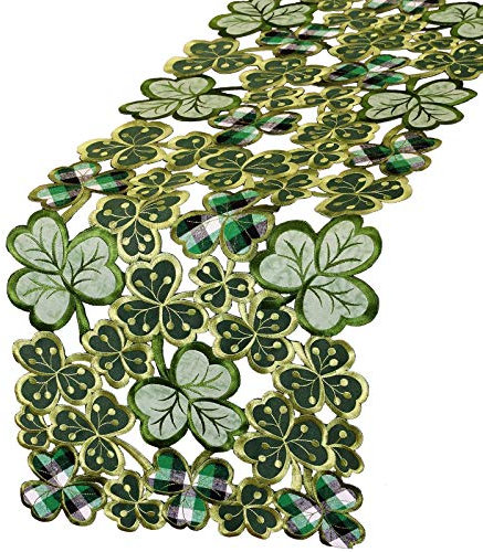 Simhomsen Tischläufer mit irischem Kleeblatt, bestickt, für St. Patrick's Day, Frühlingskleeblatt, 33 x 137 cm