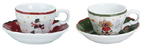 KASANOVA Set di tazze da tè di Natale in porcellana, 2 pezzi, multicolore