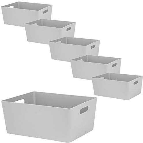 6x Ordnungsboxen - 15cm hoch - GRAU - 35x26x15cm - 11,5 Liter - DINA4 - Ordnungskorb - Schubladenorganizer Schublade - Organizerbox Ordnungssystem Kunststoff Aufbewahrung Bad Korb Schrank Schreibtisch