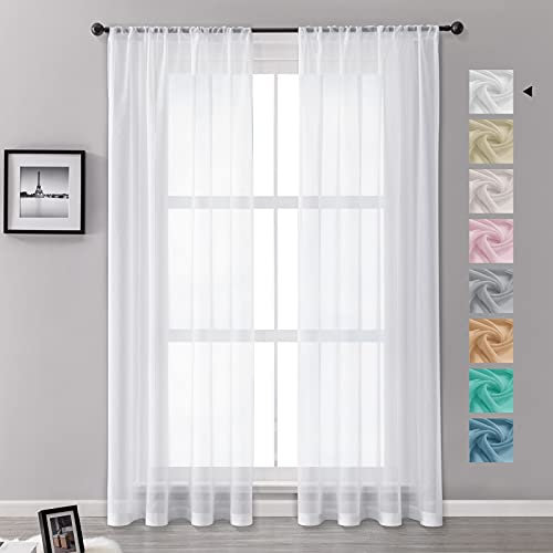 MRTREES Vorhänge Gardinen mit Store Vorhang Voile halbtransparent kurz in Leinenoptik Gardine Schals Weiß 260×140cm (H×B) für Wohnzimmer Schlafzimmer Kinderzimmer 2er Set