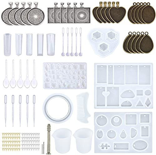 YAVO-EU Schmuck Gießformen für Harz, 129 Stück Schmuck Silikonform DIY Harz Casting Formen und Tools Set, für Schmuck Basteln Anhänger Halskette Ohrringe