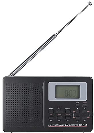 Mini Radio, CS106 High Sensitivity Radio, Full Band FM/AM/SW/MW/LW/TV Receiver, with Digital Clock Earphone Good Gift for Parents