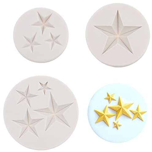 3 Pcs Star Silicone Fondant Mold Chocolate Mould Five-Pointed Star for Bakeware Cake Decorating, Chocolate Mould Icing, Candy Mold, Polymer Clay, Crafting Projects
