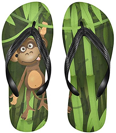 Linomo Tongs pour homme et femme - Motif animal mignon - Singe - Tongs en bambou - Tongs de bain décontractées - Sandales d'été pour la plage, multicolore, 32/33 EU