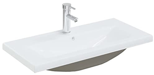 vidaXL Einbauwaschbecken mit Wasserhahn Waschbecken Waschtisch Aufsatzwaschbecken Waschplatz Handwaschbecken 81x39x18cm Keramik Weiß