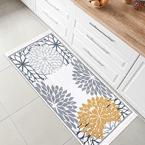 Fashion4Home Teppich Läufer - Tepiche für Wohnzimmer, Schlafzimmer, Küche, Kinderzimmer, Badezimmer - Boho Kelim - Läufer Flur, Orient-Blau-Gold, Größe: 60x90 cm