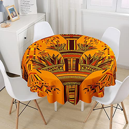 Hiseng Runde Bedruckte Tischdecke Afrika Tradition Druck 3D Abwaschbar Wasserdicht Fleckschutz Polyester Tischtuch für Outdoor Garten Home Dekoration- Verschiedene Größe (Orange,100cm)