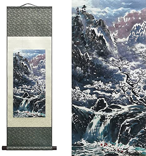 Rollbild Seide Asiatisch Wand Dekoration Seidenmalerei Vier Jahreszeiten Frühling Sommer Herbst Winter Landschaft Gemälde Chinesische Kunstwandrolle Hängende Bildrolle Orientalisches Dekor(Winter)