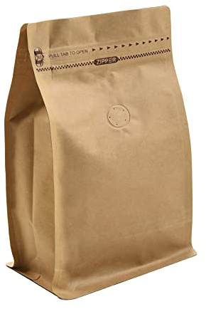 Kraft Paper Stand Up Coffee Bag/Flat Bottom Pouch with Air Release Valve and Reusable Side Zipper(50pcs, ½lb/8oz)