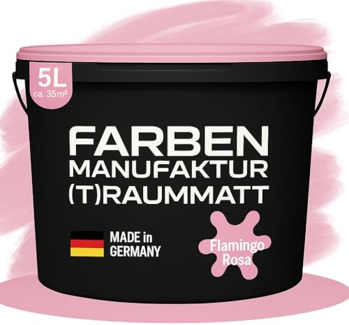 Farben Manufaktur (T) raummatt Wandfarbe Innenwandfarbe Innenfarbe Dispersionsfarbe Trendfarbe 2022 1/2/5/10L, Farbe: flamingo rosa, Größe: 5L