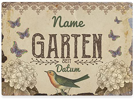 PR Print Royal Gartenschild selbst gestalten - Garten seit - Metallschild personalisiert mit Name und Datum, Geschenk für Gärtner, Outdoorschild aus Aluminium | Wetterfest, 28x20 cm