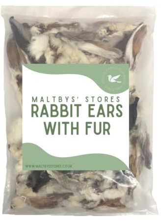 Maltbys' Stores 1kg Rabbit Ears with Hair (Fur) [LOD3] | 100% Natural Dog Treat Chews with Fur