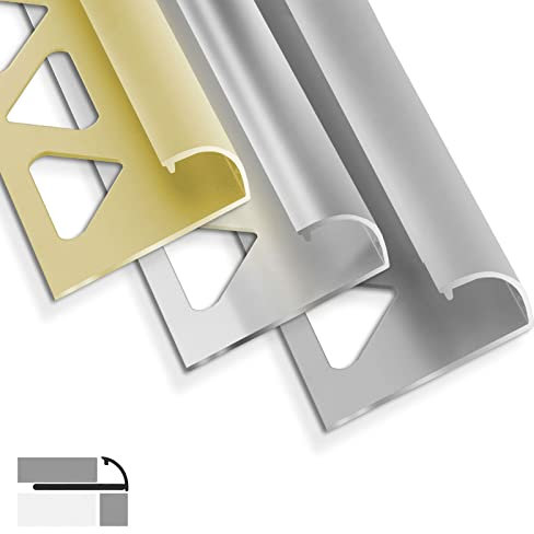 casa pura Fliesenprofil aus Alu 5 Stück Set, Fliesenschiene Viertelkreisprofil für Fliesen 2,5 m Länge, Fliesenabschlussleiste Eckprofil - Winkelprofil zum Kantenschutz von Fliesen (Gold, C-Form, 8mm)