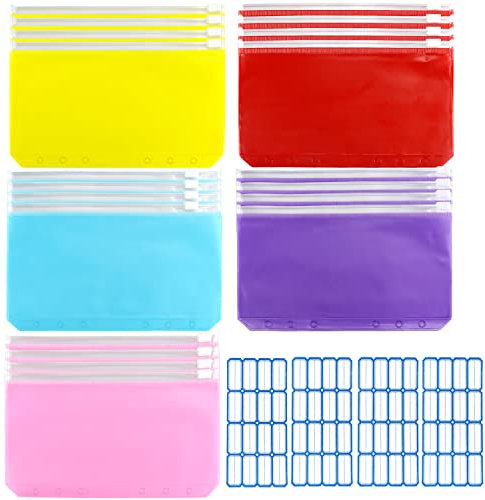 Binder Taschen A6 20 Stücke 6 Löcher Binder Taschen Kunststoff Bindertaschen Loseblatt Taschen Wasserdichter PVC Transparent Loseblatt Taschen für Budget Umschläge Planer Notizbuch Karten