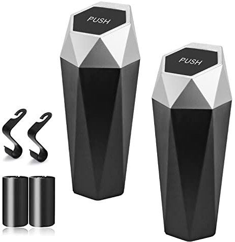 BONGFUN Car Trash Can, Mini Garbage Bin 2 Packs Universal Leakproof Automotive Garbage Cans with Lid for Auto Office Bedroom